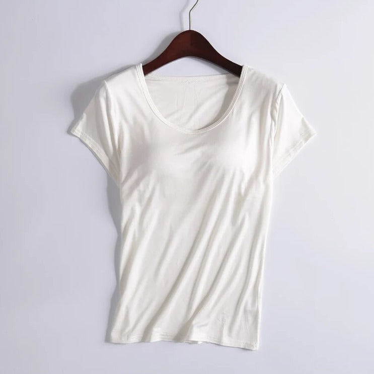 T-Shirt with Built In Bra Top Padding Inbuilt Bra Plus Size available