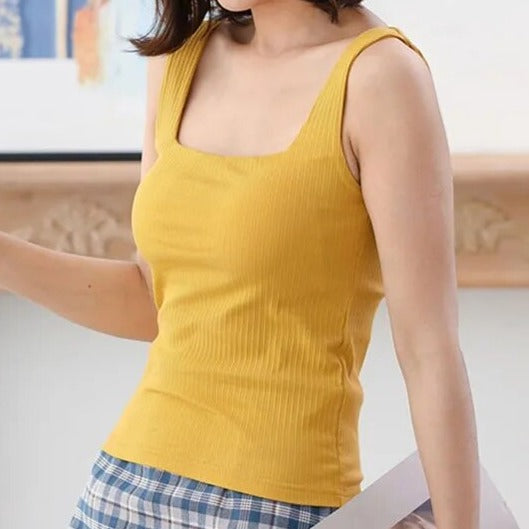 Square Neck Top Shirt with Built In Bra Cotton