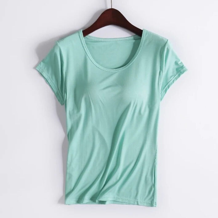 T-Shirt with Built In Bra Top Padding Inbuilt Bra Plus Size available