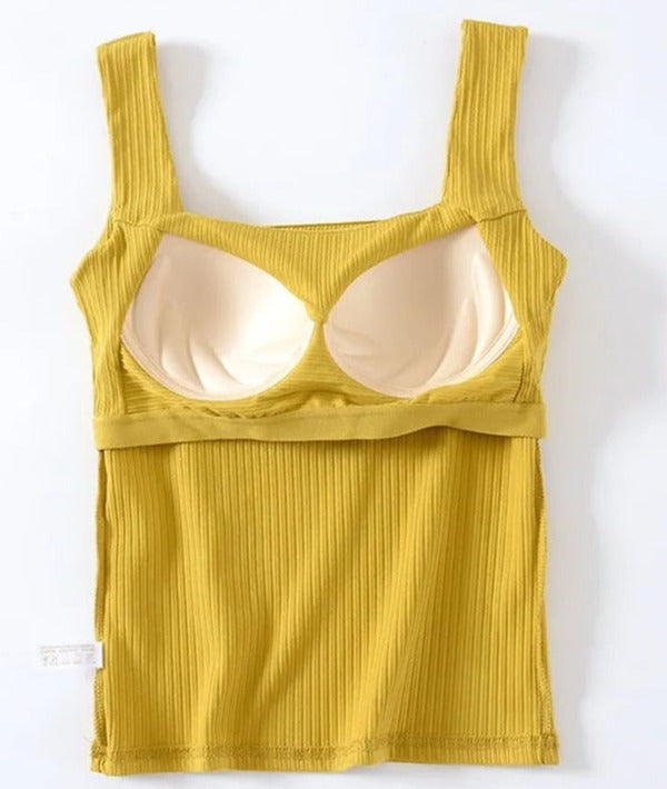 Square Neck Top Shirt with Built In Bra Cotton