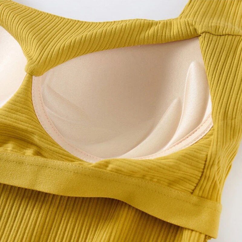 Square Neck Top Shirt with Built In Bra Cotton