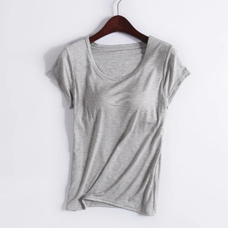 T-Shirt with Built In Bra Top Padding Inbuilt Bra Plus Size available