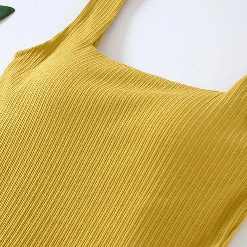 Square Neck Top Shirt with Built In Bra Cotton