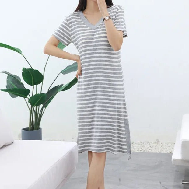 Nightgown nightdress with Inbuilt Bra Sleeves Stripes S to XL Plus Size available