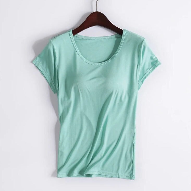 T-Shirt with Built In Bra Top Padding Inbuilt Bra Plus Size available