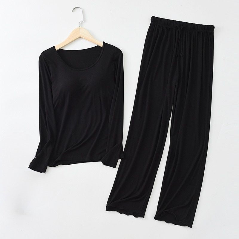 Two Piece Long Sleeve with Built In Bra Loungewear Pyjamas