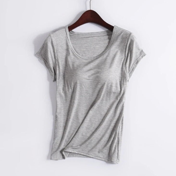 T-Shirt with Built In Bra Top Padding Inbuilt Bra Plus Size available
