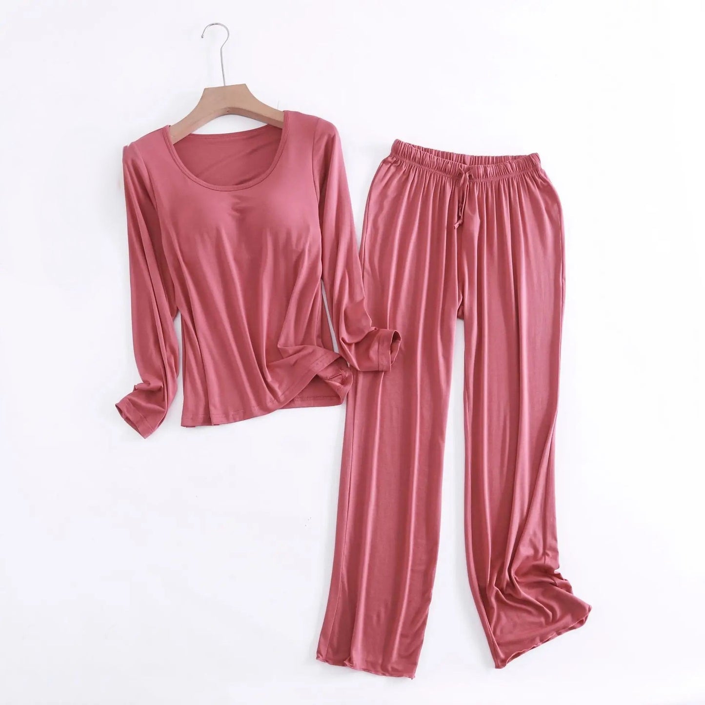 Two Piece Long Sleeve with Built In Bra Loungewear Pyjamas