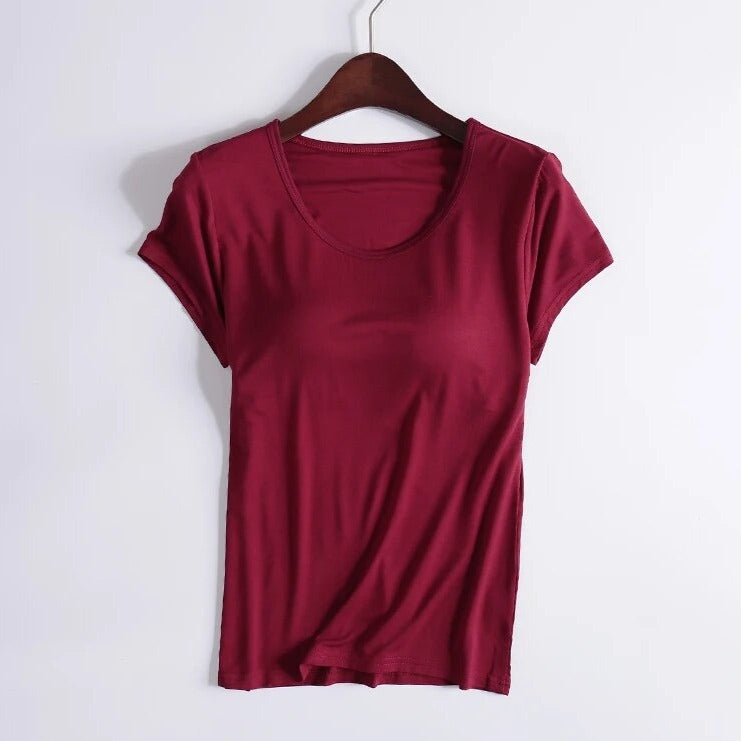 T-Shirt with Built In Bra Top Padding Inbuilt Bra Plus Size available