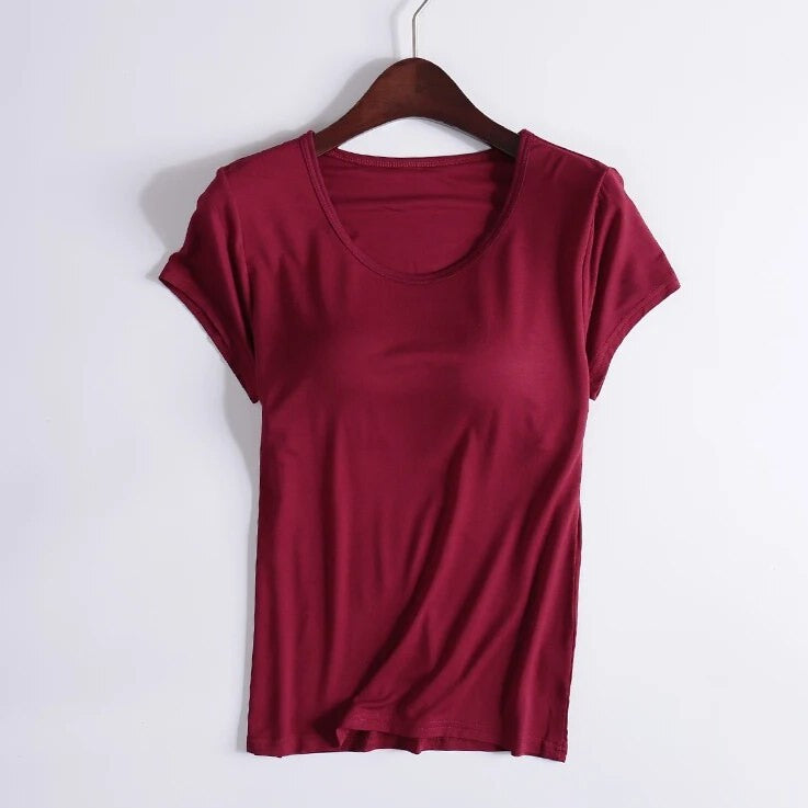T-Shirt with Built In Bra Top Padding Inbuilt Bra Plus Size available