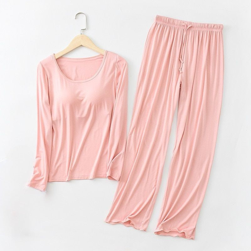 Two Piece Long Sleeve with Built In Bra Loungewear Pyjamas