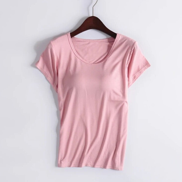 T-Shirt with Built In Bra Top Padding Inbuilt Bra Plus Size available