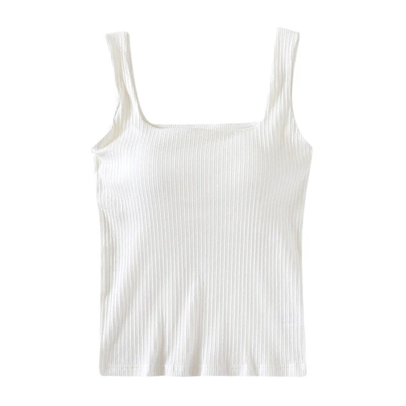 Square Neck Top Shirt with Built In Bra Cotton