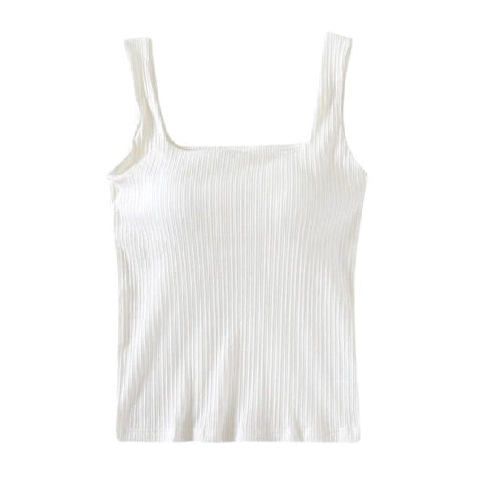 Square Neck Top Shirt with Built In Bra Cotton