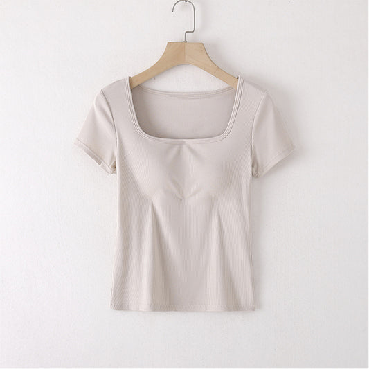 Built-in-Bra Top Square Neck with Short Sleeves