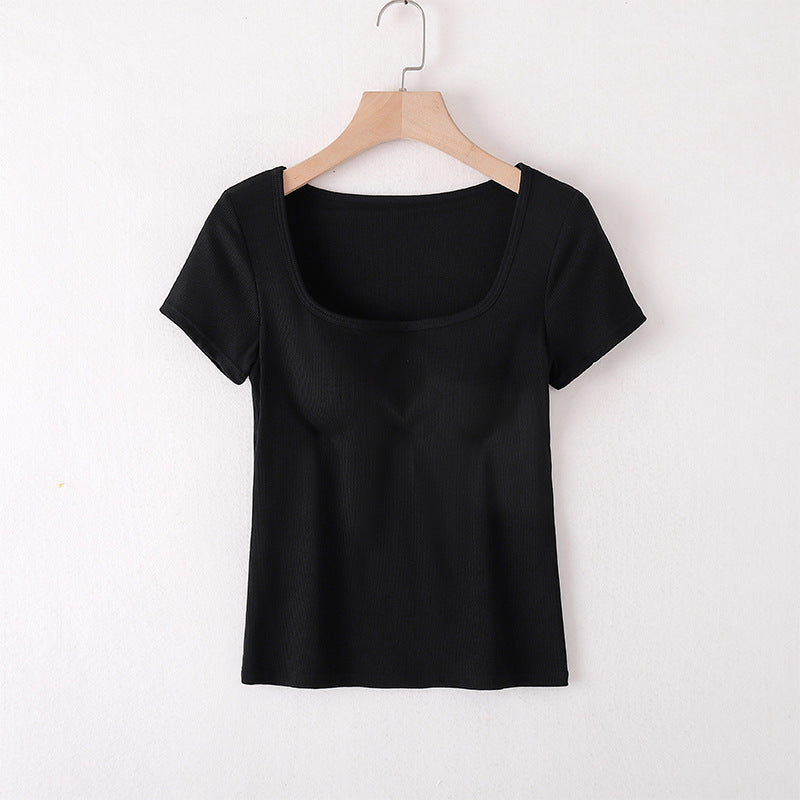 Built-in-Bra Top Square Neck with Short Sleeves