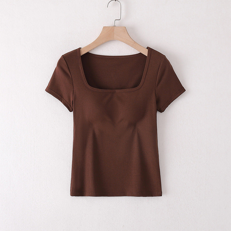 Built-in-Bra Top Square Neck with Short Sleeves