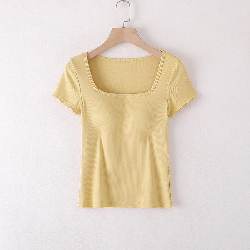 Built-in-Bra Top Square Neck with Short Sleeves
