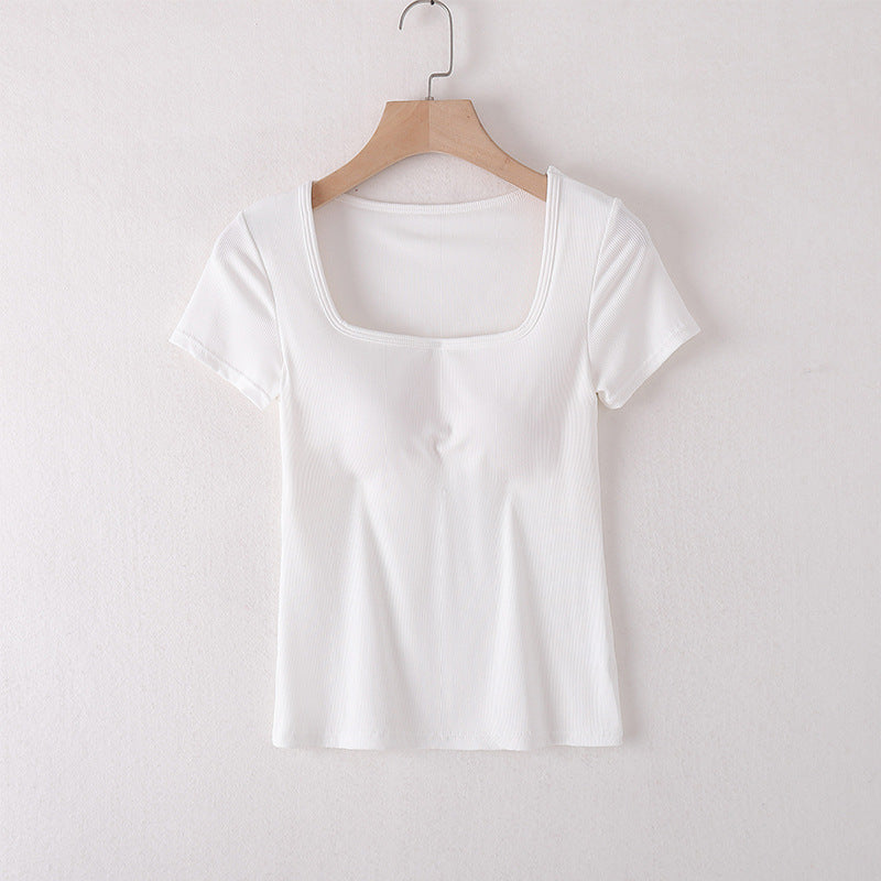 Built-in-Bra Top Square Neck with Short Sleeves