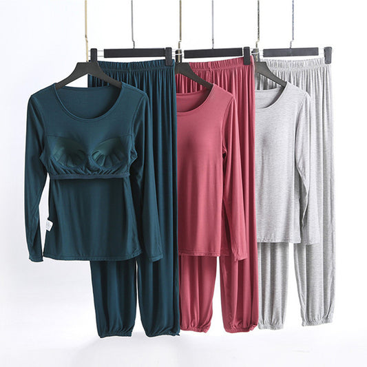 Long Sleeve and Pants Two Piece Pyjama Set Built In Bra XS to XL available