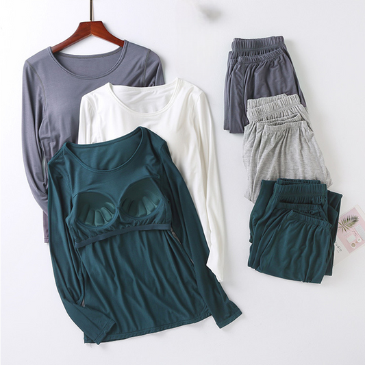Long Sleeve and Pants Two Piece Pyjama Set Built In Bra XS to XL available