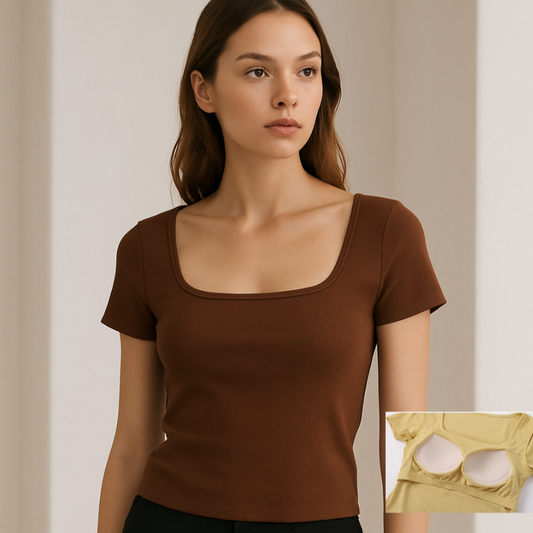 Built-in-Bra Top Square Neck with Short Sleeves