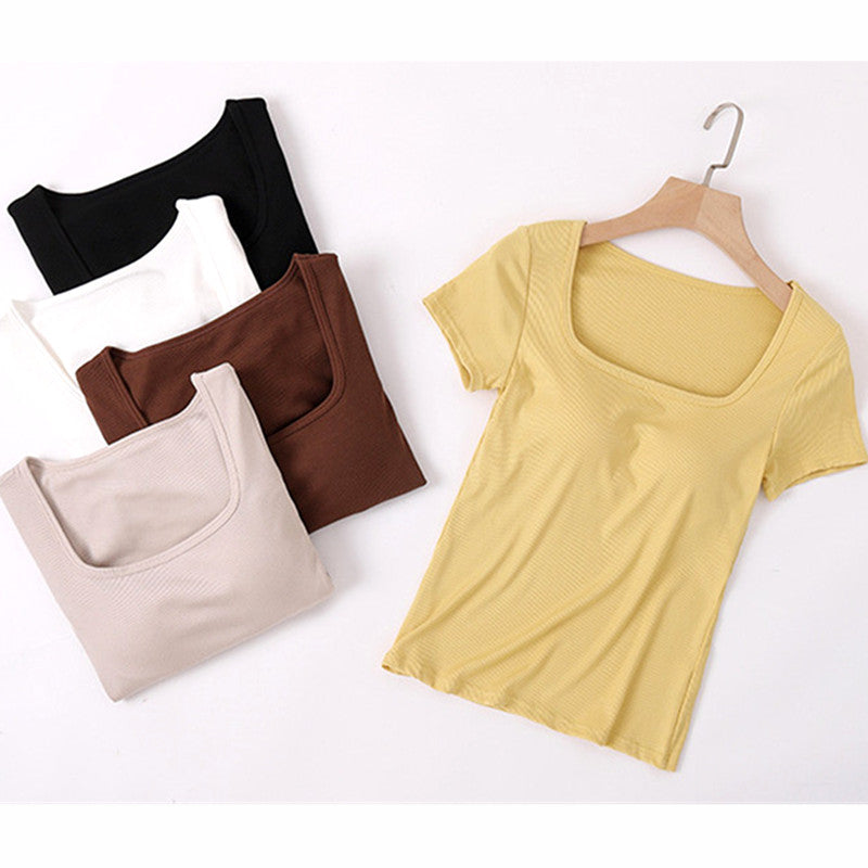 Built-in-Bra Top Square Neck with Short Sleeves