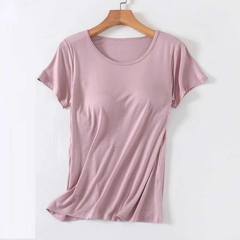 T-Shirt with Built In Bra Top Padding Plus Size available