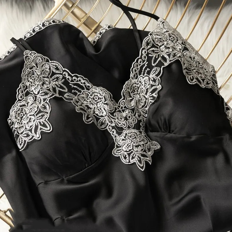 Lace Lingerie Robe and Nightie 5 Piece Set with Removable Bra Cups