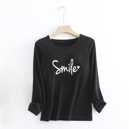 Long Sleeve Top with Built In Bra Cotton Smile