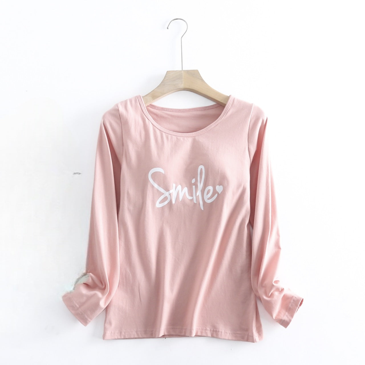 Long Sleeve Top with Built In Bra Cotton Smile