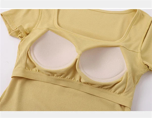 Built-in-Bra Top Square Neck with Short Sleeves