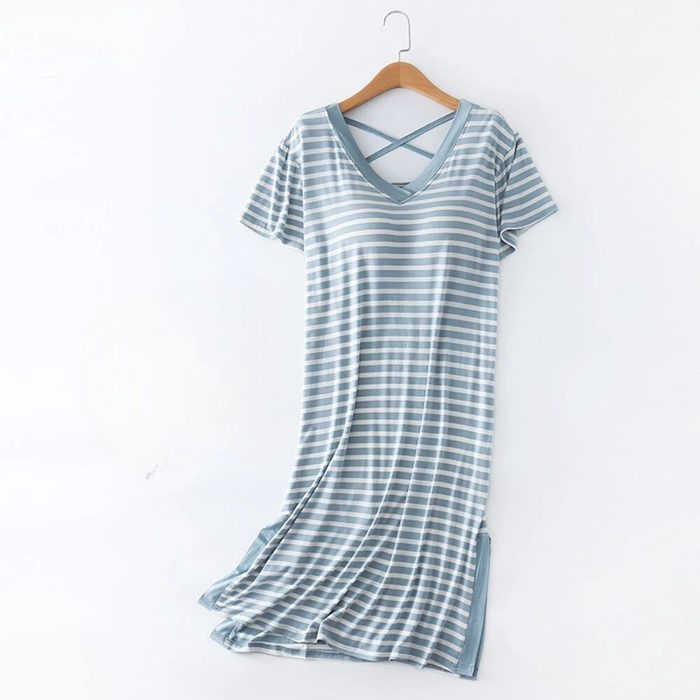 Nightgown nightdress with Inbuilt Bra Sleeves Stripes S to XL Plus Size available