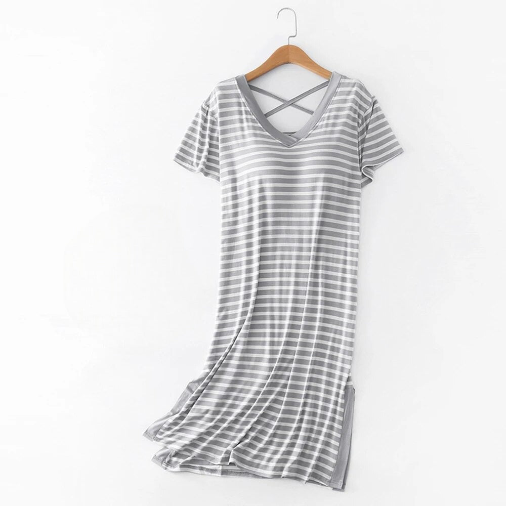 Nightgown nightdress with Inbuilt Bra Sleeves Stripes S to XL Plus Size available