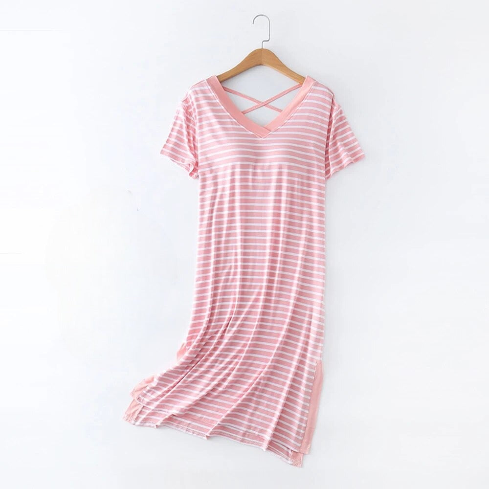 Nightgown nightdress with Inbuilt Bra Sleeves Stripes S to XL Plus Size available