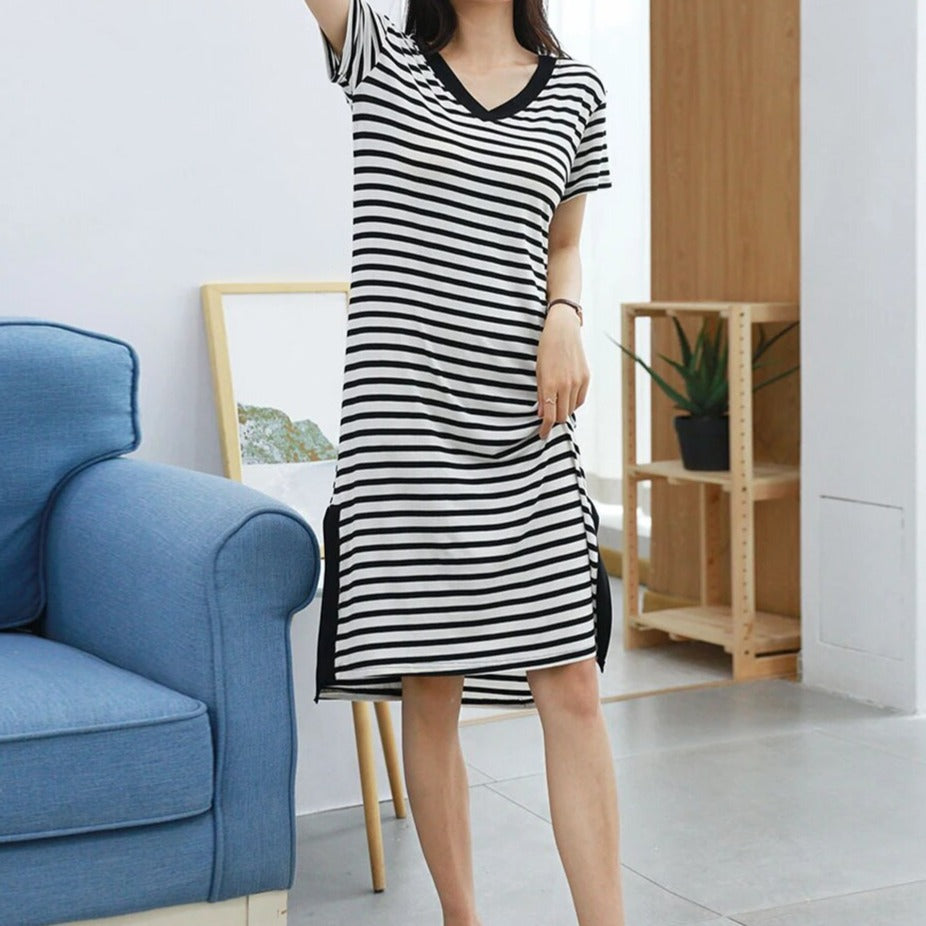 Nightgown nightdress with Inbuilt Bra Sleeves Stripes S to XL Plus Size available