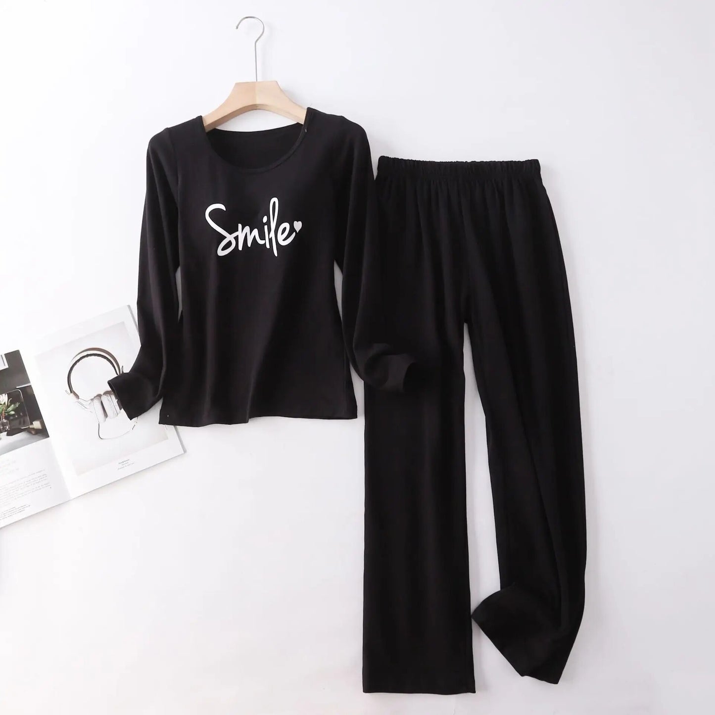 Long Sleeve Two Piece PJ Set Smile Design Cotton