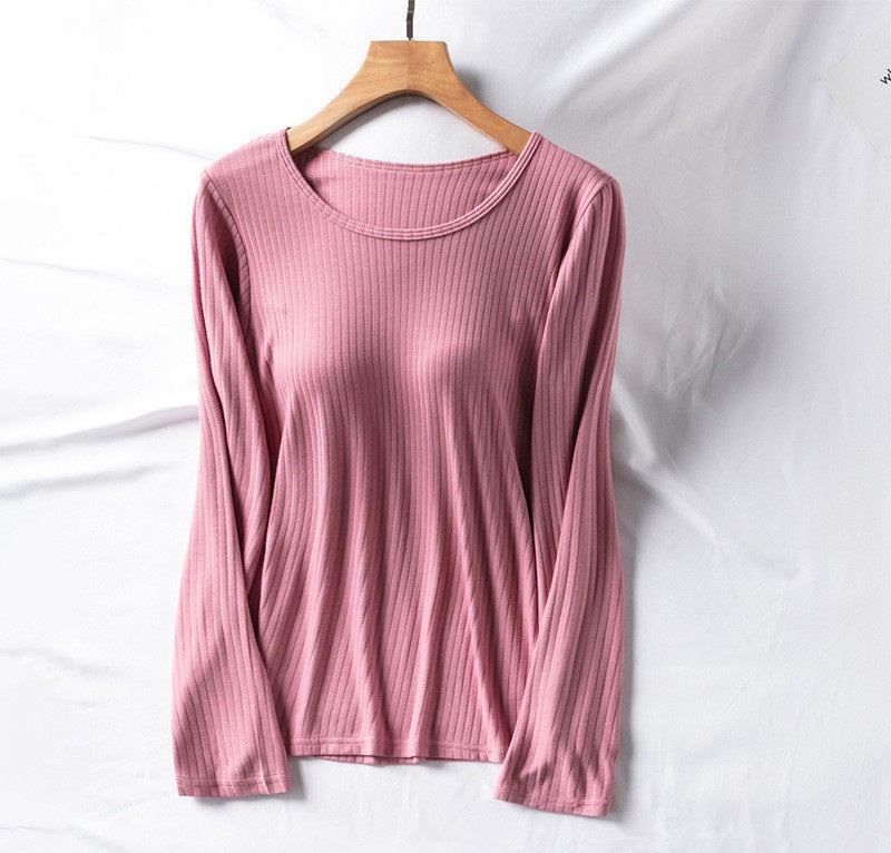 Long Sleeve Top With Built In Bra Inbuilt Bra Ribbed Material