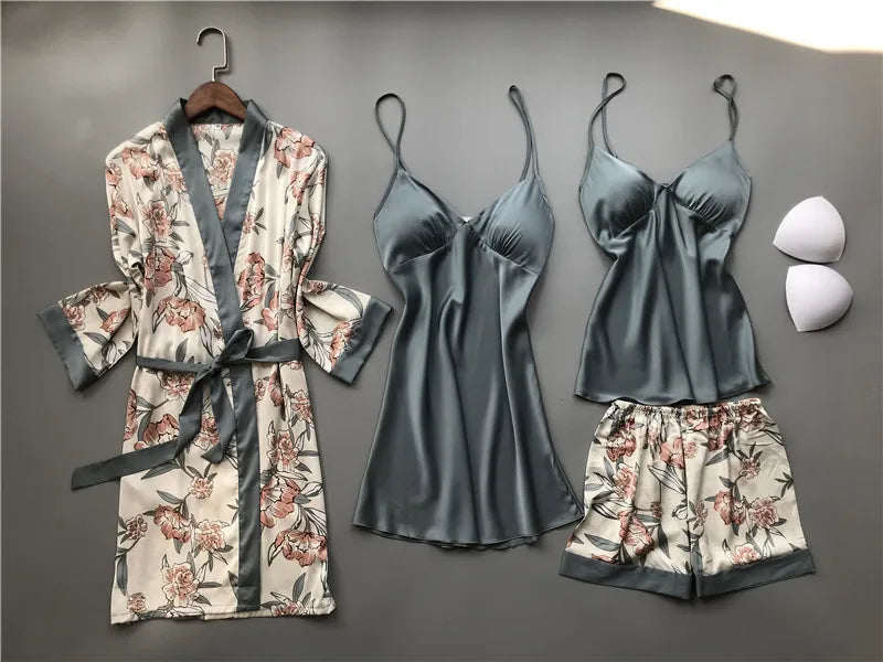 Silky Satin Pyjama Set with Removable Bra Cups