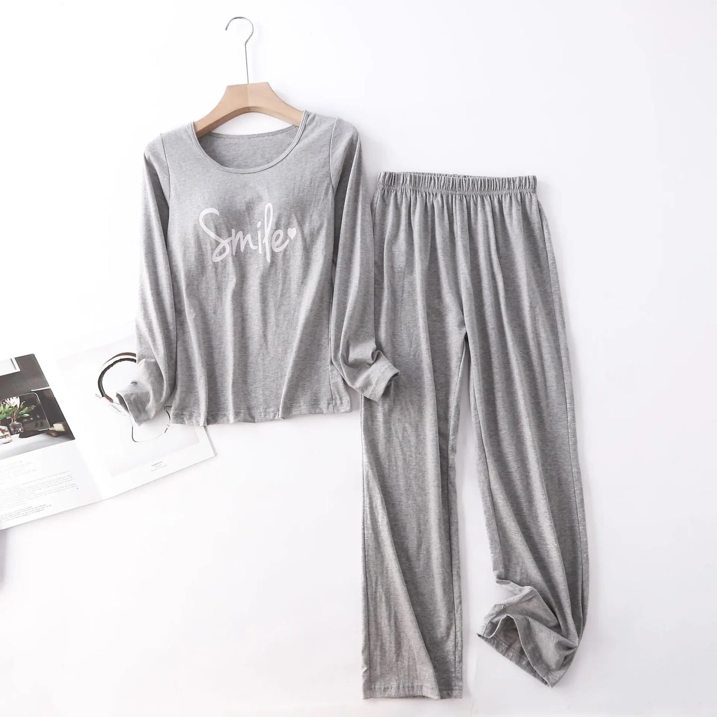 Long Sleeve Two Piece PJ Set Smile Design Cotton