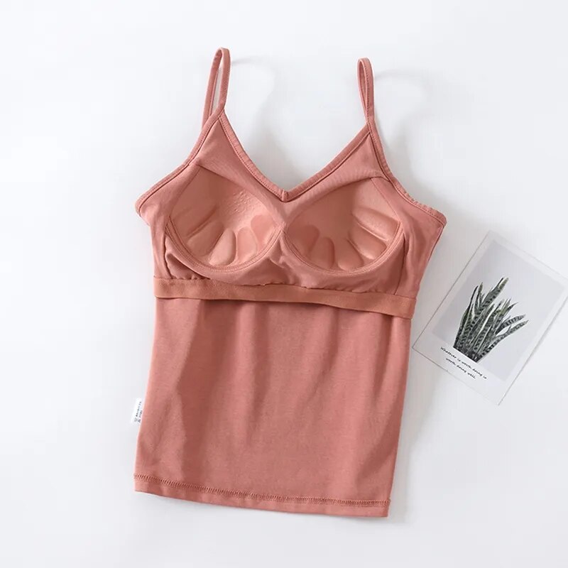 Singlet Top with Built in Bra Camisole V-neck with Built In Bra Cotton