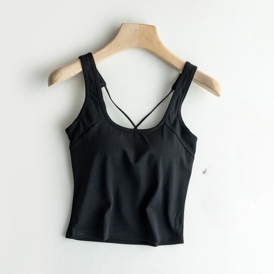 Sports Top With Inbuilt bra Criss Cross Back Cotton