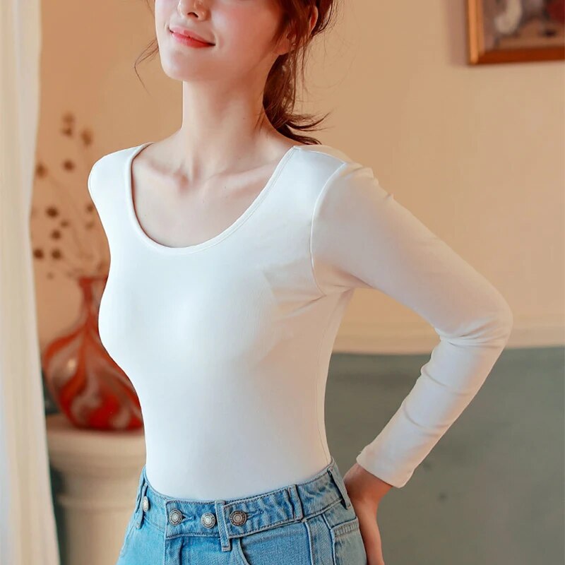 Long Sleeve Round Neck with a Built In Bra Cotton