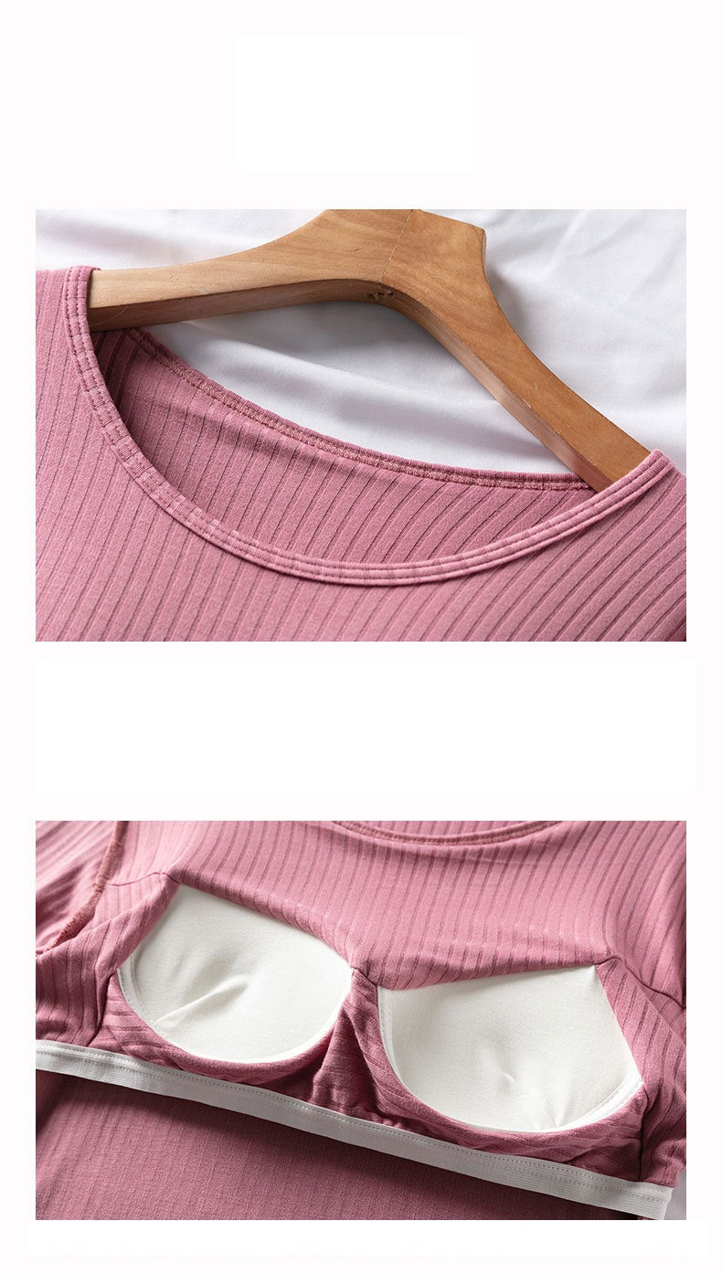 Long Sleeve Top With Built In Bra Inbuilt Bra Ribbed Material