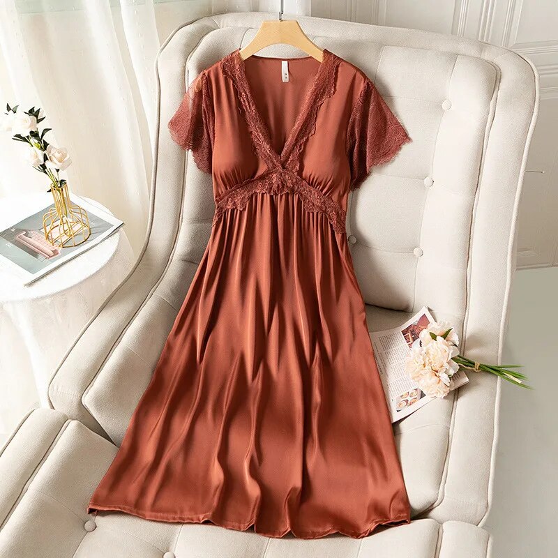 Lace Satin dress with Removable Bra Cups