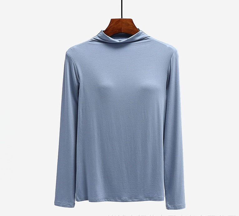 Turtle Neck Long Sleeve Top With Built In Bra Viscose