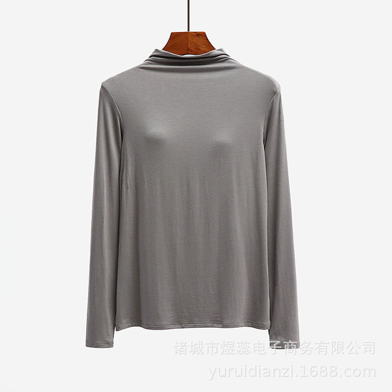 Turtle Neck Long Sleeve Top With Built In Bra Viscose