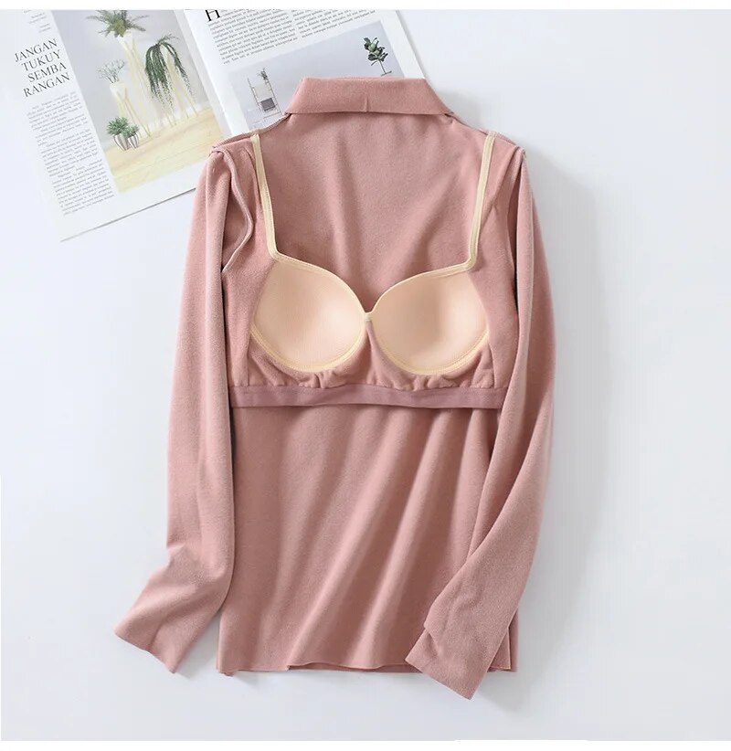 Turtle Neck Long Sleeve Top With Built In Bra