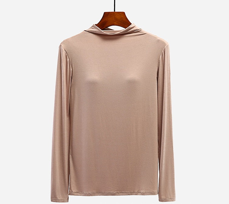 Turtle Neck Long Sleeve Top With Built In Bra Viscose