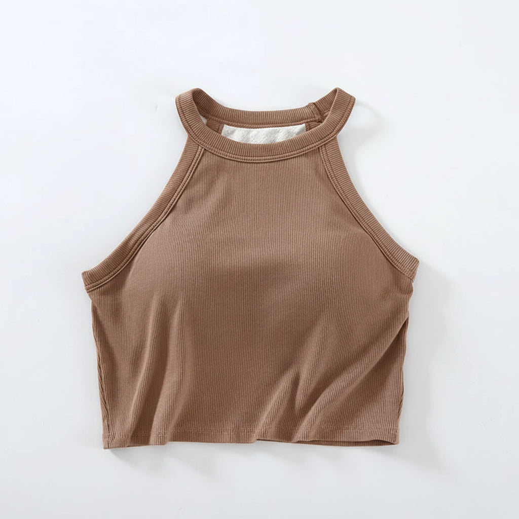 Halter Neck Crop Shirt with Built in Bra
